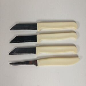 Vintage Quikut USA Ivory Handle Paring Knife Set of 4 Stainless READ